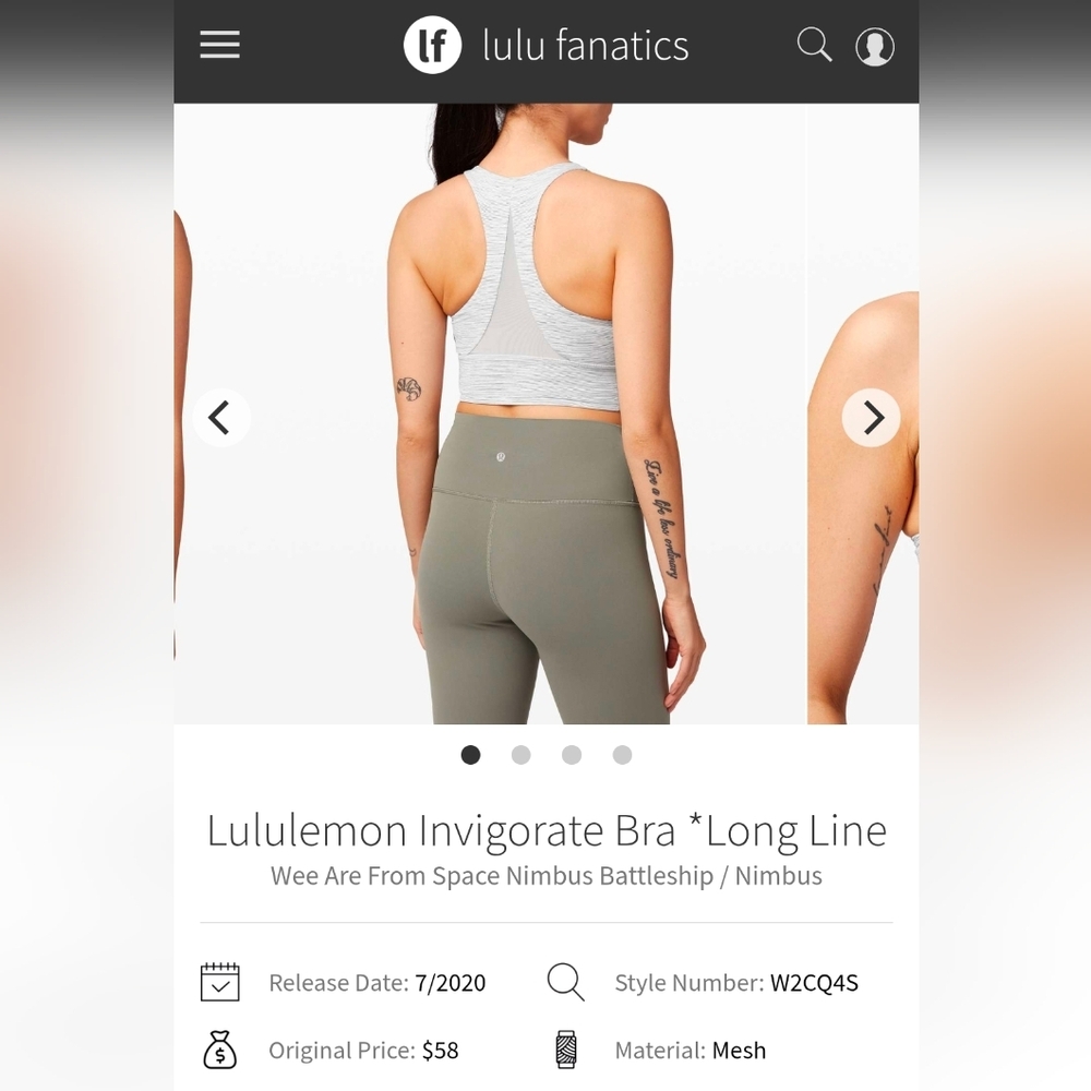 lululemon athletica Women's Gray Invigorate Long Line Bra#86 - Picture 2 of 5